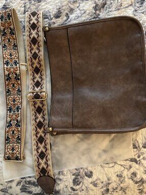 Crossbody Bags for Women Trendy Vegan Leather Purses Brown with 2 Straps